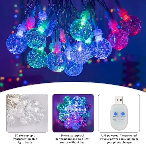 Koopower 30LEDs Globe Fairy Lights, Садові Fairy Lights USB-роз'єм 8 режимів гірлянди кришталеві кульки кулі - фото 5