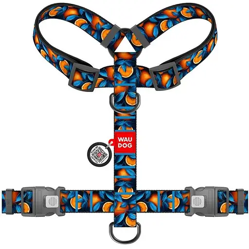 Шлея для собак Waudog анатомічна H-подібна Nylon з QR-паспортом Апельсини XL 3.5х 60-100 см - фото 2