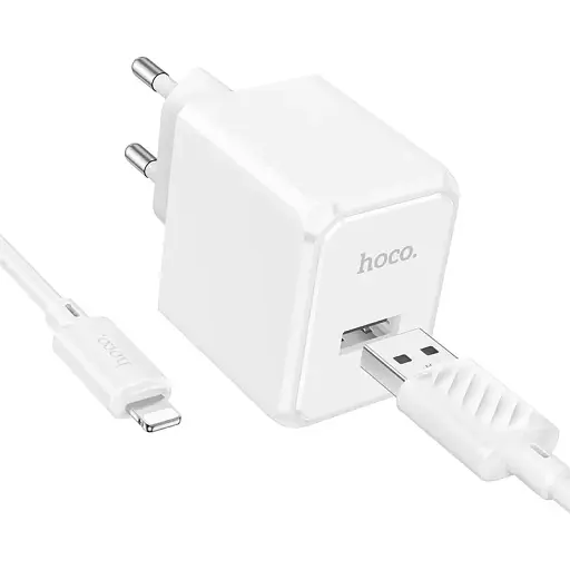 Сетевое зарядное устройство с кабелем Hoco CS11A Ocean single port charger set(iP) белый - фото 1