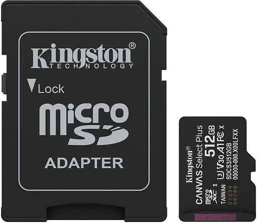 Memory card microSDXC 512GB Kingston Canvas Select Plus Gen3 C10 A1 Retail + adapter - фото 1