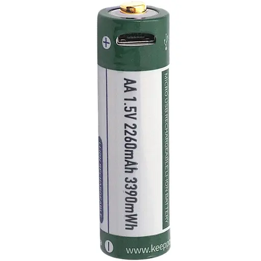 Акумулятор Keeppower AA 14500 1,5В 2260 mAh з microUS (Зелений з білим) - фото 3