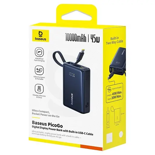 Зовнішній акумулятор Baseus PicoGo Digital Display Power Bank 10000 mAh 45W P10076803123-00 чорний - фото 5