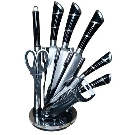 Черный Набор столовых ножей+ножницы+чистка 9 предметов