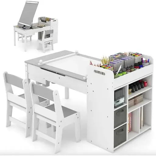 Дитячий набір Costway Fantastik 3 в 1: стіл, 2 стільці, мольберт білий - фото 2