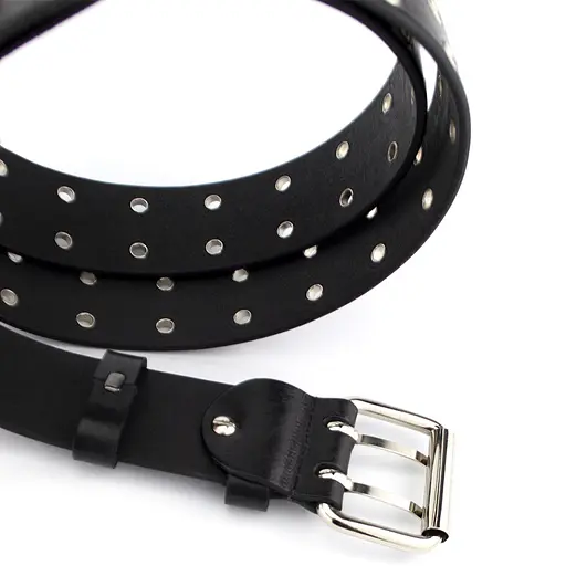 Ремінь унісекс шкіряний з люверсами чорний JK-4035 (125 см) - фото 5