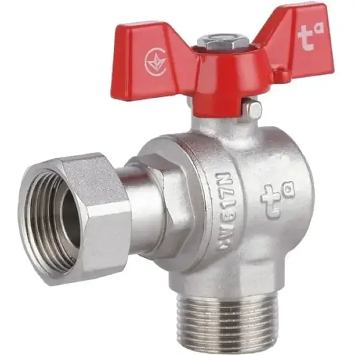 Кран шаровой Thermo Alliance Forte 1/2" ВН угловой, PN40, с накидной гайкой, бабочка SF224W15 - фото 1