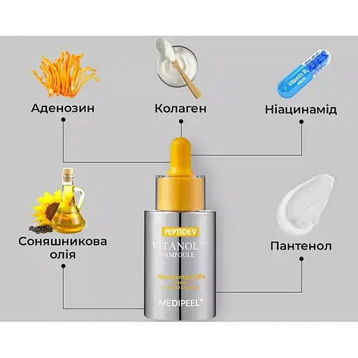Сыворотка для лица Medi-Peel Peptide 9 Vitanol Ampoule Pro с пептидами и комплексом витанола 30 мл - фото 3