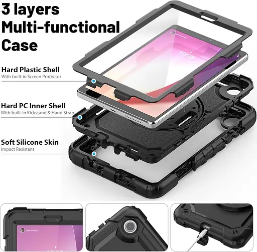 Чохол Rugged 3 Layers броньований протиударний з захистом Lenovo Tab M8 4th Gen TB300 Чорний - фото 5