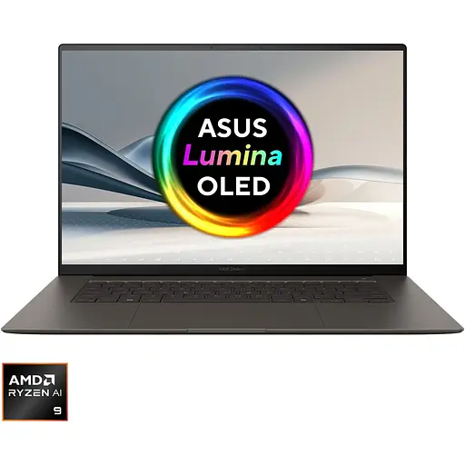 Ноутбук ASUS Zenbook S OLED UM5606WA з процесором AMD Ryzen™ AI 9 365 pana la 5.0 GHz, 16'', 3K, OLED, 120Hz, 24GB LPDDR5X, 1TB SSD, AMD Radeon™ 880M графікою, Windows