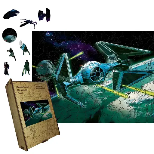 Деревянный фигурный пазл Звездный перехватчик, А5, Деревянная коробка 35 элементов