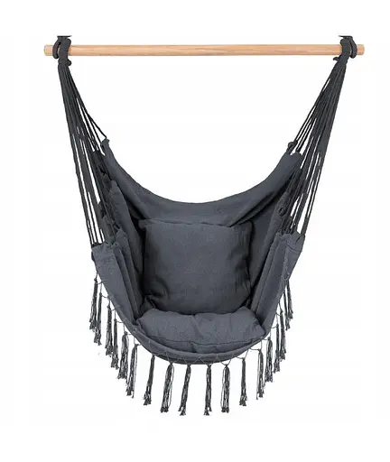 Підвісне крісло гамак бразильський стілець Heckermann + 2 подушки Dark grey - фото 9
