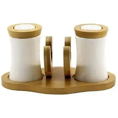 Набір для спецій Interos сільничка + перечниця на бамбуковій підставці порцелянові PJ01823