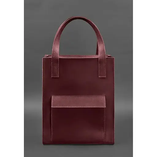 Шкіряна жіноча сумка шоппер Бетсі з кишенею бордова - фото 1