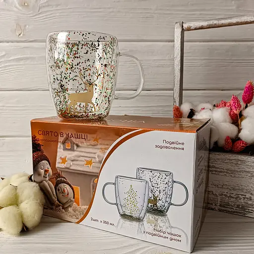 Набор чашек новогодних Vittora VT-5330-350 Праздник в чашке с двойным дном 350 мл Прозрачный 2 шт - фото 2