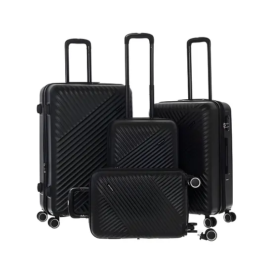 Набор чемоданов 4в1 пластик с кодовым замком и телескопической ручкой черный (635)
