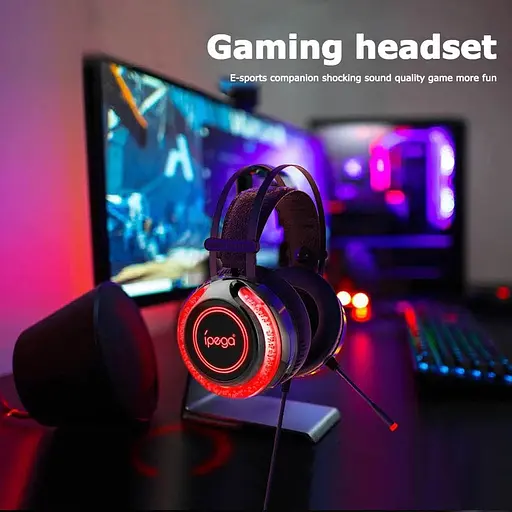 Дротова ігрова гарнітура iPega Gaming with RGB LED PG-R015 Gaming headset, 3.5mm, Noice Reduction, 2.2m, black-red - фото 4