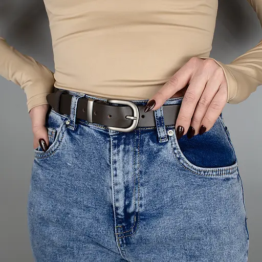 Ремень кожаный женский HC-3092 коричневый с серебристой пряжкой (130 см) - фото 2