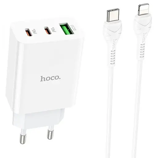 МЗП Hoco C99A PD20W+QC3.0 (1USB/2Type-C/3A) + Type-C to Lightning White