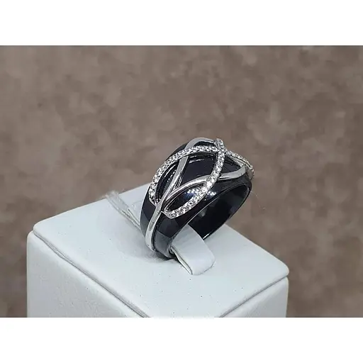 Срібне кільце Aurora з керамікою і фіанітами. С1163Ч 18 - фото 3