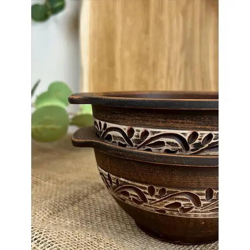 Бульонница 0.6 литра керамическая (глиняная) резная Ангоб - фото 5