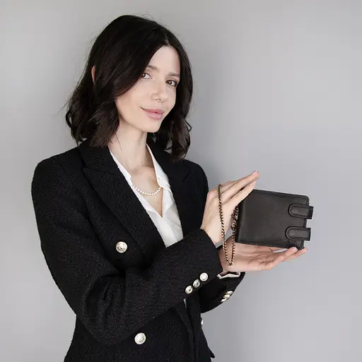 Мужское кожаное портмоне Hill Burry 6404DL черное на кнопках с цепочкой - фото 8