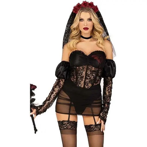 Еротичний костюм чорної нареченої Leg Avenue Heartbreak Bride S