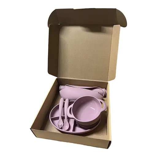 Набір силіконового посуду для першого прикорму дітей на присосці, 6 предметів, Pink dark - фото 2