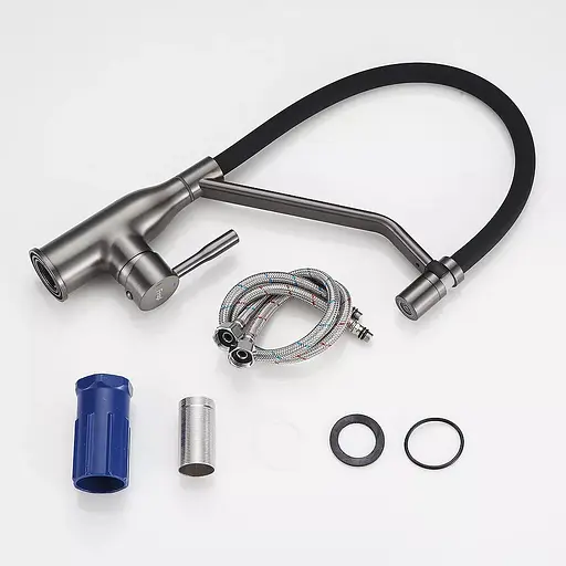 Змішувач для кухні гнучкий вилив збройова сталь Frap F4497-9 Графітовий хром - фото 3