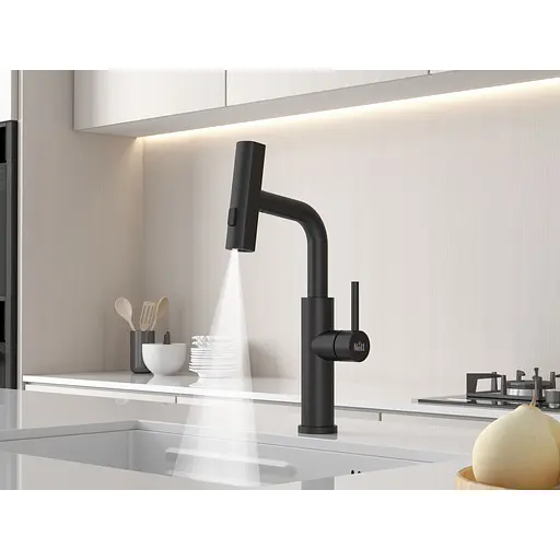 Смеситель на кухню водопад Nett с выдвижной воронкой черный LB-35 - фото 9