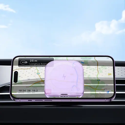 Автодержатель Hoco HW17 магнитный с беспроводной зарядкой 15W фиолетовый - фото 2