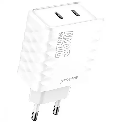 Зарядний пристрій мережевий Proove Speed Surge Gan 35W (Type-C + Type-C) 2 виходи білий - фото 1