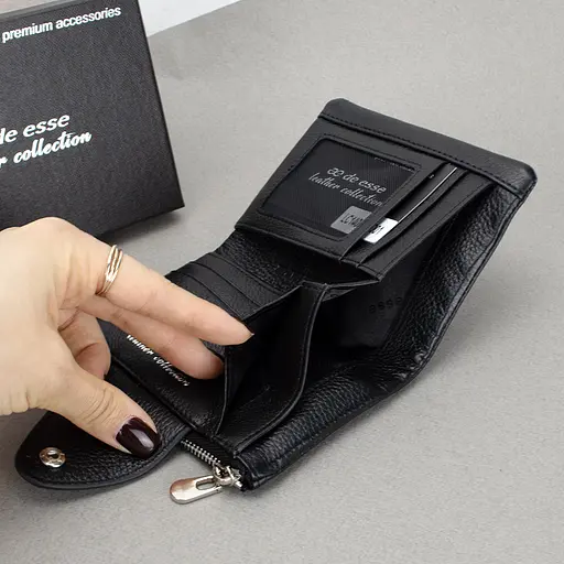 Гаманець жіночий шкіряний De Esse 14057-GD01 маленький чорний - фото 3