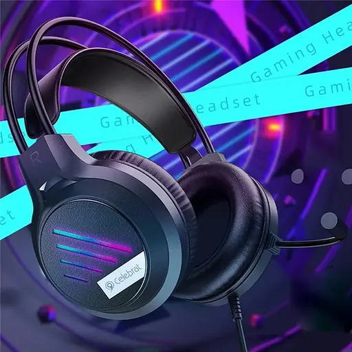 Дротові ігрові навушники Celebrat GM-2 Gaming LED з мікрофоном (Чорні) - фото 4