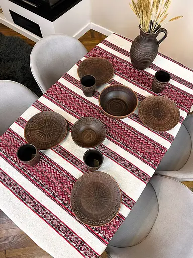 Лляна скатертина великодня з українським орнаментом Рандеву червоний 290х150 см - фото 10