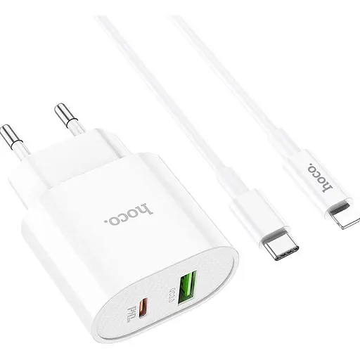 Мережевий зарядний пристрій Hoco C95A Lineal PD20W+QC3.0 + Cable USB-C to Lightning White (757326) [76051]