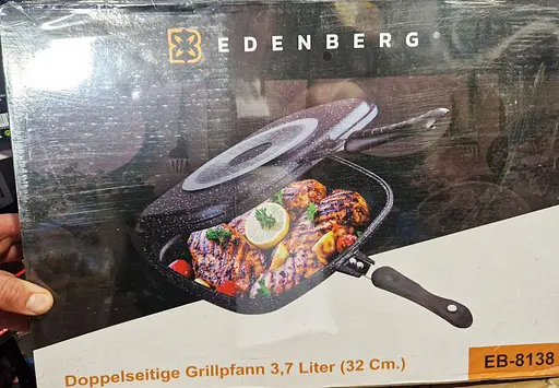 Сковорода гриль с антипригарным покрытием Edenberg EB-8138 двухсторонняя 32х25 см для стейков. - фото 6