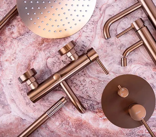 Душова система Rea Lungo brushed copper з виливом + BOX прихованого монтажу REA-P8810, Теплий захід сонця - фото 5