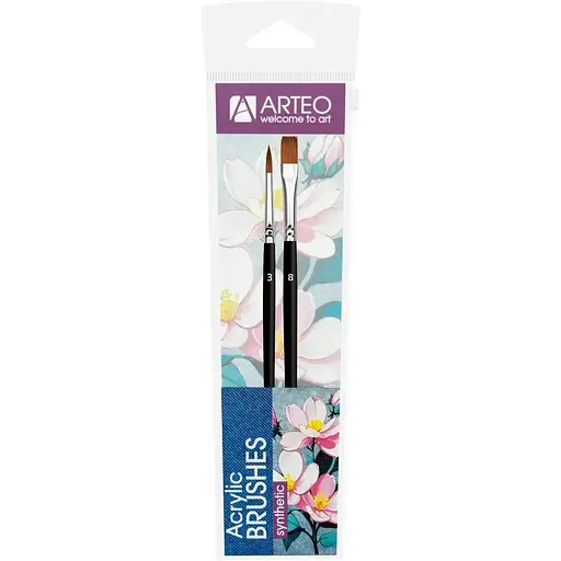 Набір пензлів для розпису тканин №2 синтетика 2 шт кругла (№3) плоска (№ 8) коротка ручка Arteo