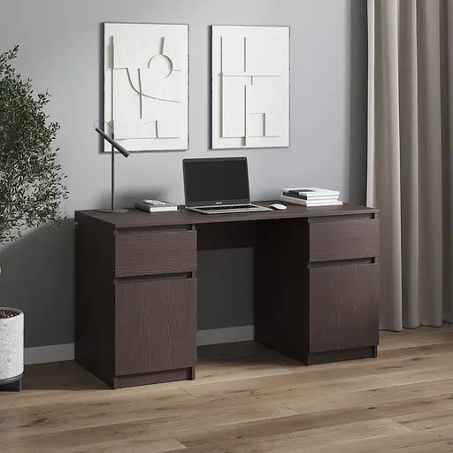 Компьютерный стол Vays, письменный стол с двумя тумбами, c ящиками без ручек R-34 Венге Темный