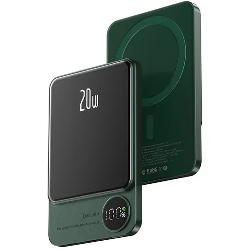 Повербанк Q9 MagSafe Power Bank беспроводной с беспроводной зарядкой для iPhone 5000 mAh 20W зеленый