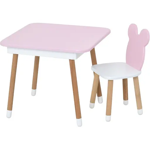 Столик зі стільцем "Ведмедик" 07-025R-BOX з ящиком, рожево-білий