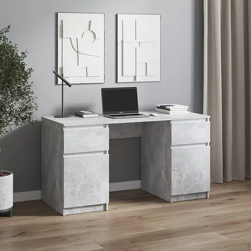 Компьютерный стол Vays, письменный стол с двумя тумбами, c ящиками без ручек R-34 Бетон-Белые планки