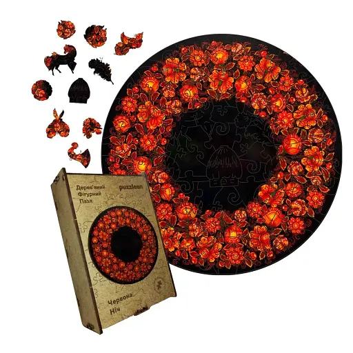 Деревянный пазл Петриковский Роспись Красная Ночь Екатерины Каракуци, А1, Деревянная коробка 500+ элементов