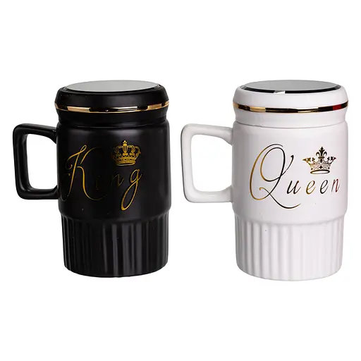 Парные чашки фарфоровые King & Queen 450 мл с крышкой FM-26 - фото 3