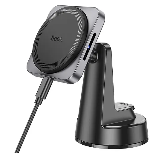 Автодержатель с БЗП Hoco HW16 Speed (центральная консоль) Black / Metal gray