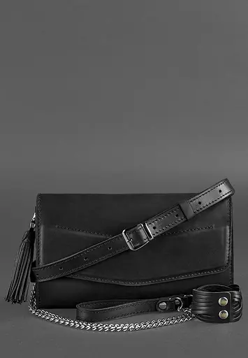 Шкіряна жіноча сумка Еліс чорна crazy horse - фото 5