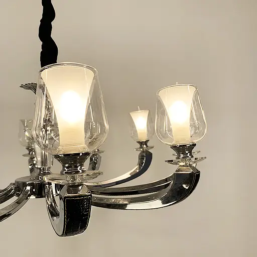 Люстра на 10 подвійних плафонів із елементами чорної екошкіри Line.F S 865/10 BK - фото 6