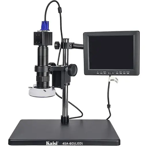 Цифровой микроскоп с монитором 8" и штативом Kaisi 45A-BD LED (подсветка 5V, фокус 95 мм, кратность увеличения 12X/77X) - фото 1