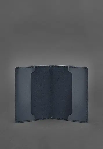 Кожаная обложка для удостоверения офицера 9.0 темно-синяя Crazy Horse - фото 3