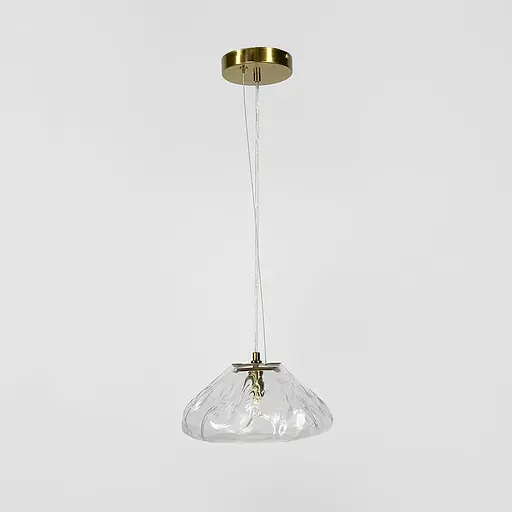 Скляний прозорий підвіс з легкими вигинами у латунному корпусі Ø 25 см | Line F | Арт. MJ82-250 AB+CL - фото 1